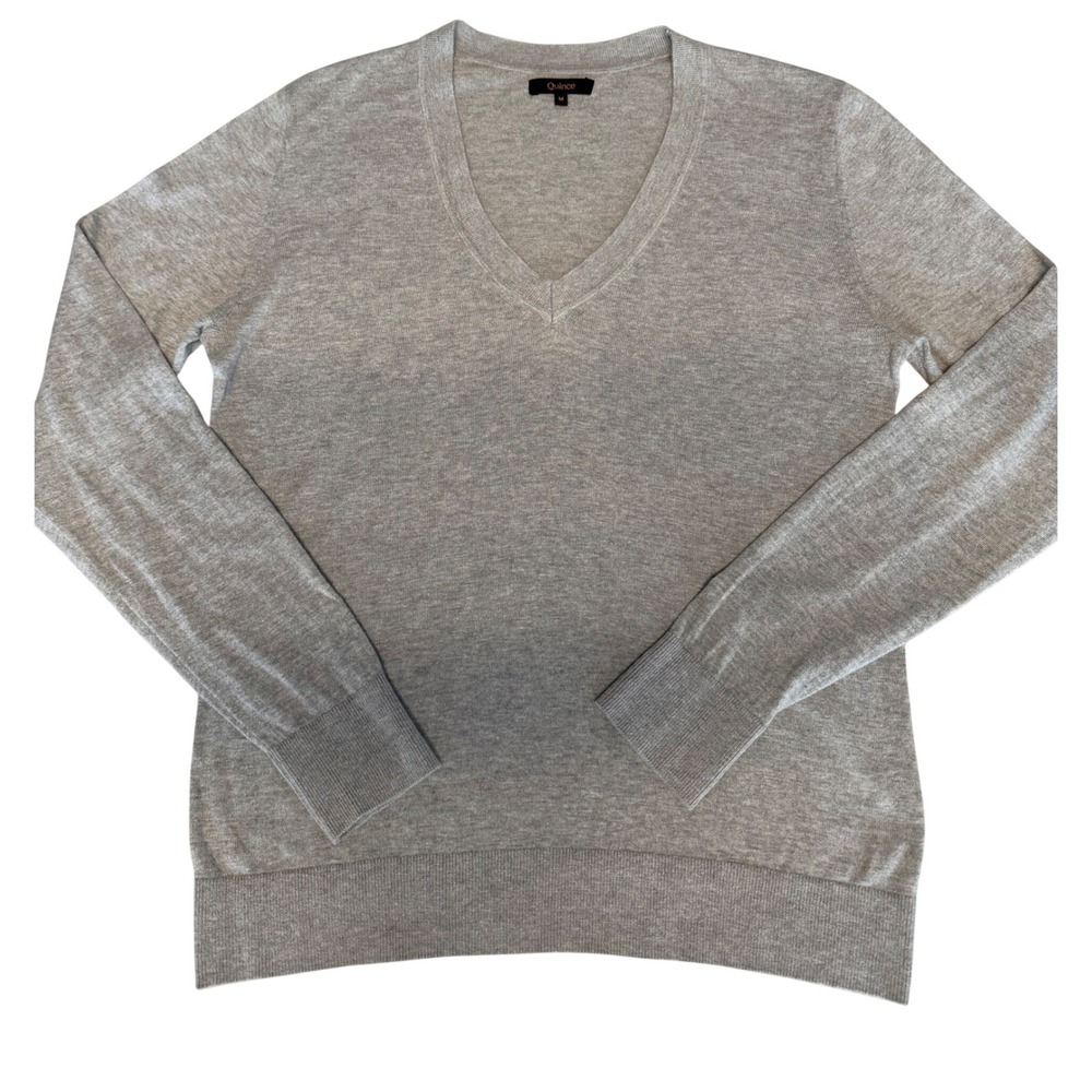 Quince Womens Gray Cotton Cashmere V-Neck Lightweight Knit Sweater Size Medium